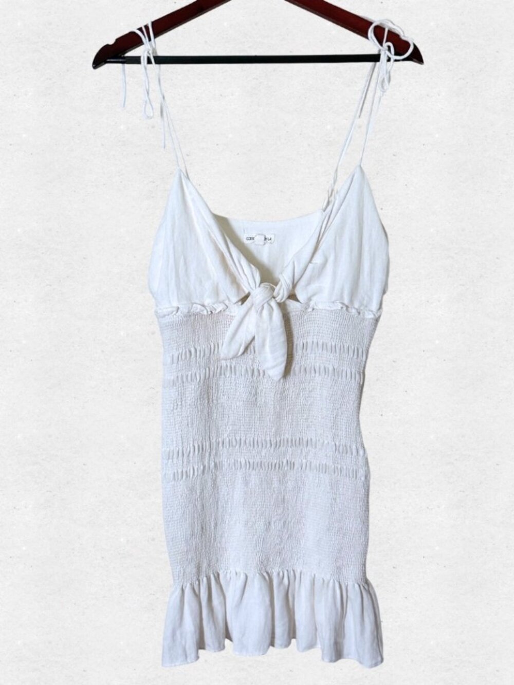 Cotton Candy LA White Smocked Tie Front Cami Mini Dress Medium Boho Beach Bridal